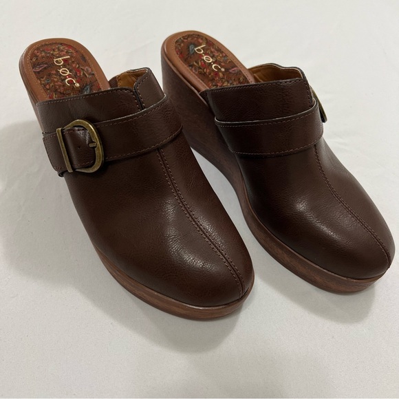 B.O.C Platform Chuncky Wedge Mule Medium Brown Buckle Clogs Slide Shoes Size 11 - Picture 15 of 16
